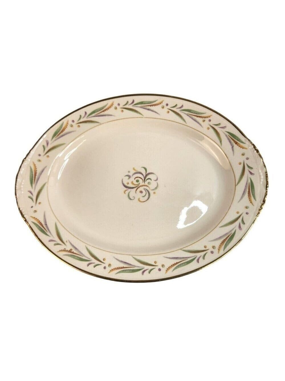 Eggshell Nautilus Autumn Oval Serving Platter Gold Trim 15x12 inch Fine China Ma